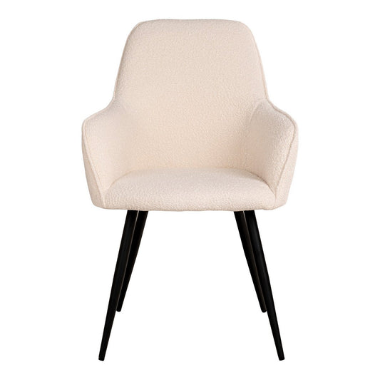 Harbo Dining Chair - Eetkamerstoel in bouclé, wit met zwarte poten - set van 2