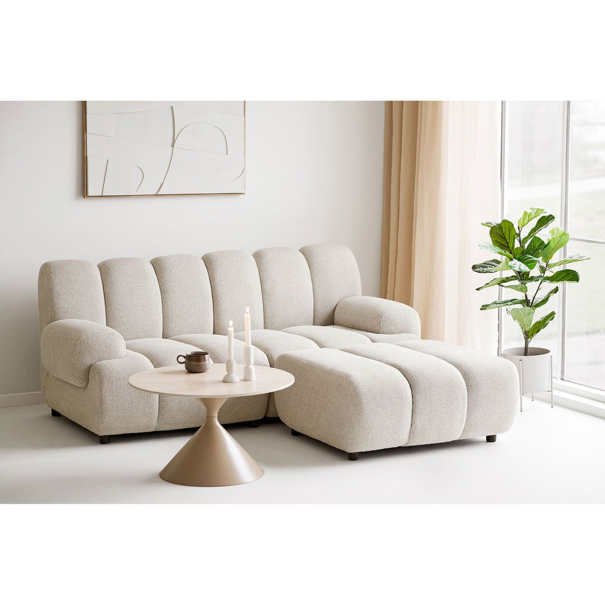 House Nordic ApS - Annecy Salontafel, keramisch tafelblad/staal, travertijn/zand, ø70x41 cm - Deco Delights
