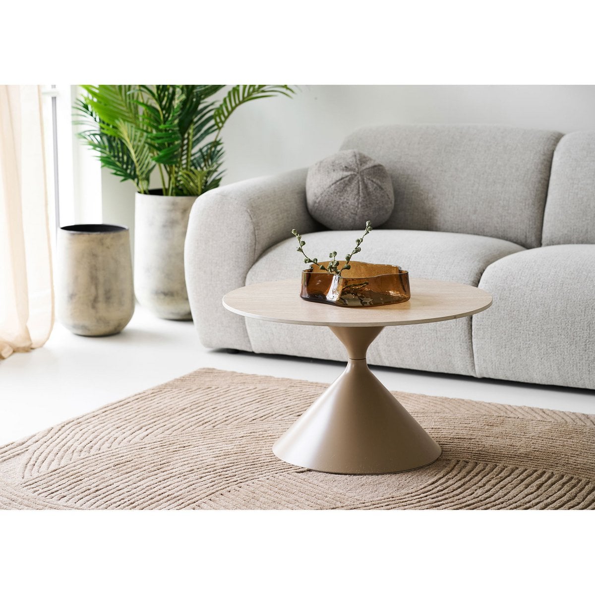 House Nordic ApS - Annecy Salontafel, keramisch tafelblad/staal, travertijn/zand, ø70x41 cm - Deco Delights