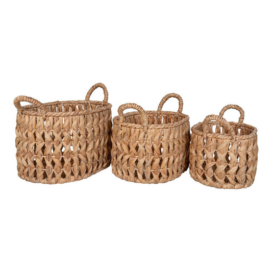 House Nordic ApS - Balerma Basket - Mand met handvatten, waterhyacint, naturel, set van 3 - Deco Delights
