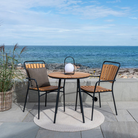 House Nordic ApS - Cleveland Café Table - Café Table, teak tafelblad, naturel, zwarte poten, ø70x74 cm - Deco Delights