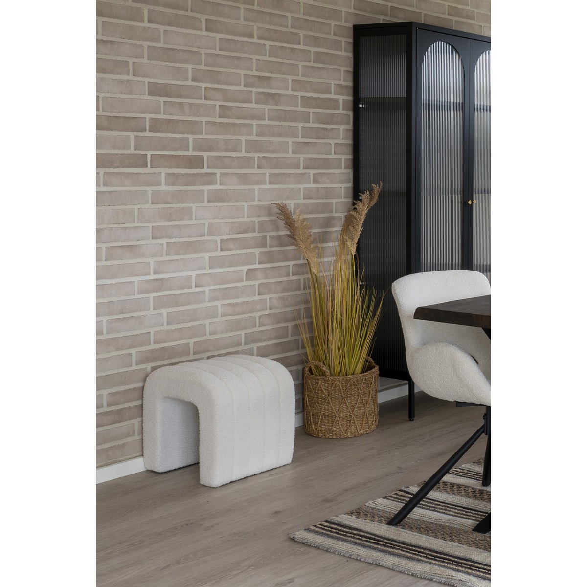 House Nordic ApS - Colma Poef - Poef, bouclé, wit, 41x36,5 cm, HN1234 - Deco Delights