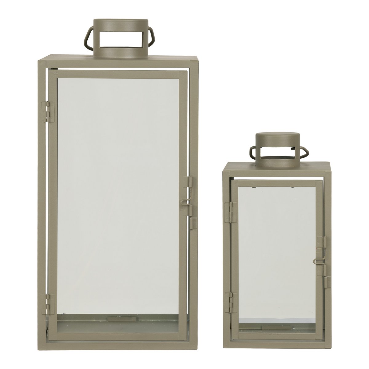 House Nordic ApS - Corfu Lantaarns - Groen, Staal, Glas, 13/19.5x13/19.5x25.5/40 cm - Set van 2 - Deco Delights