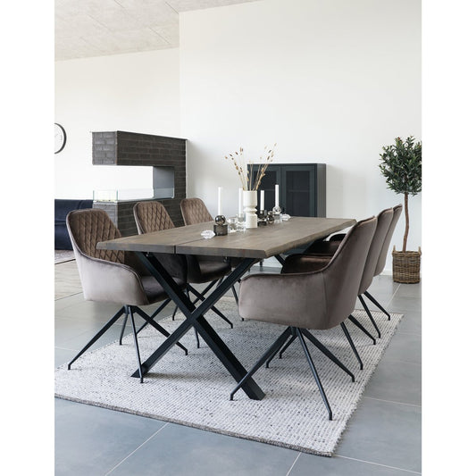 House Nordic ApS - Harbo Eetkamerstoel met Draaiknop - Lichtbruin, Fluweel, Zwarte metalen poten - Deco Delights