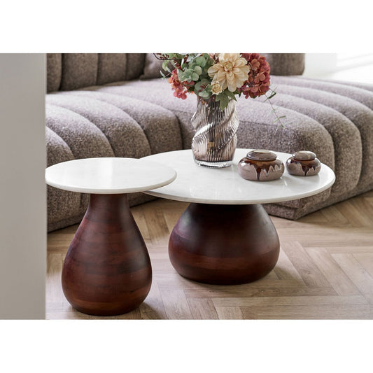 House Nordic ApS - Heide Bijzettafel, mangohout/marmer, donkerbruin/wit, ø40x41 cm - Deco Delights