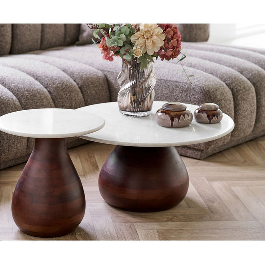 House Nordic ApS - Heide Salontafel, mangohout/marmer, donkerbruin/wit, ø70x35 cm - Deco Delights