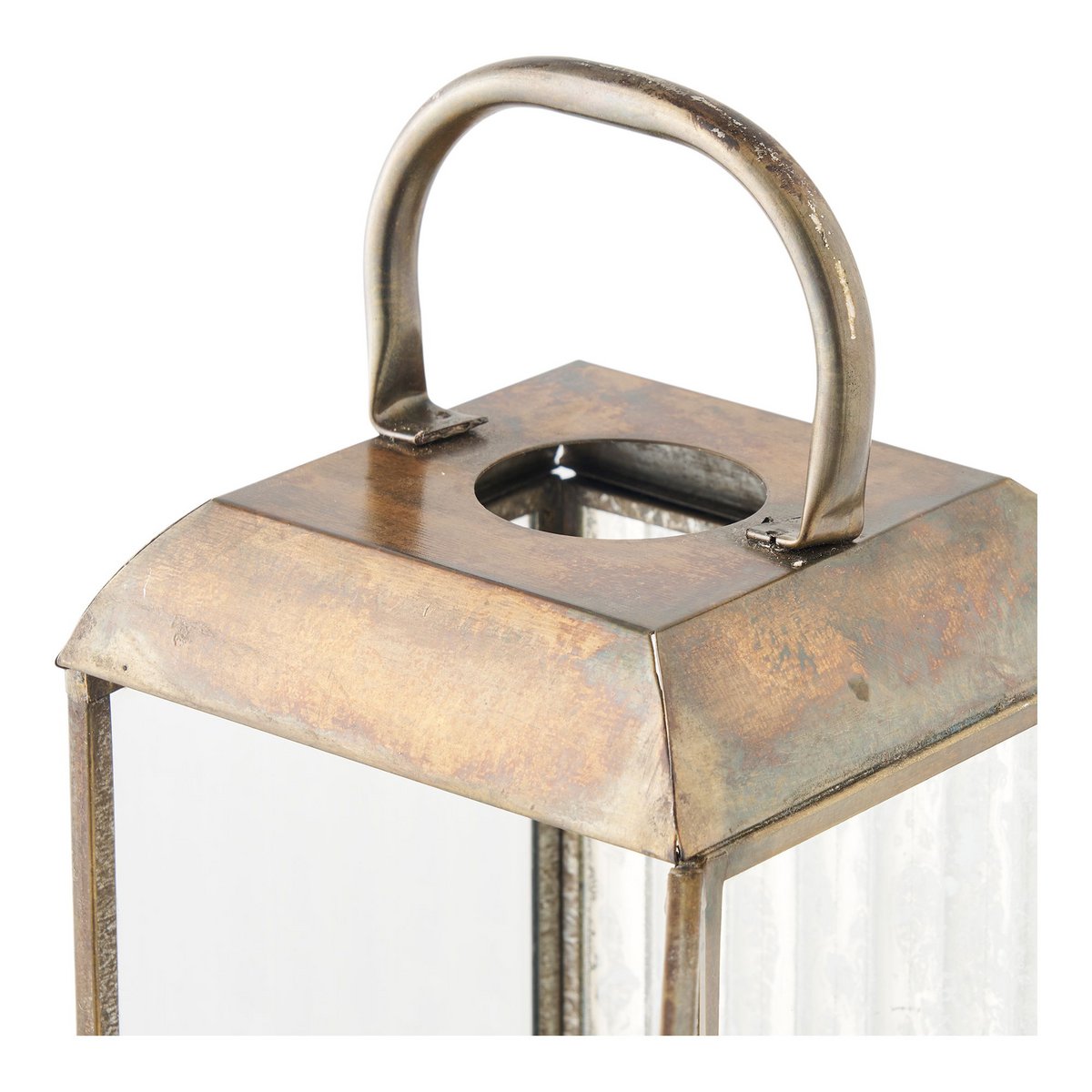 House Nordic ApS - Herslev Lantaarn, glas/metaal, antiek messing look, 12x12x49 cm - Deco Delights