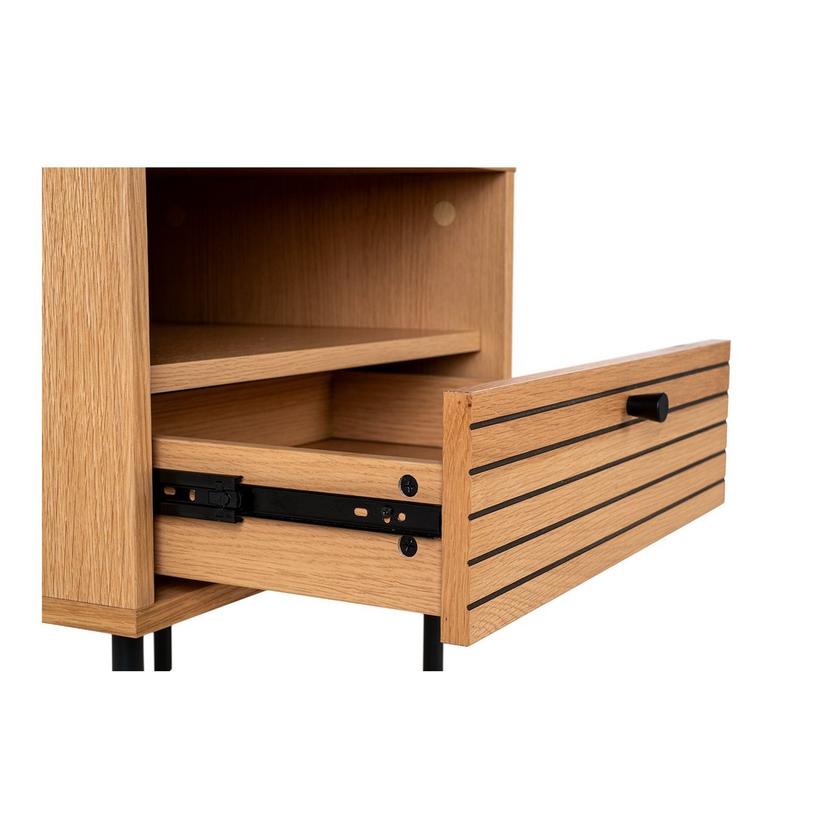 House Nordic ApS - Kyoto Side Table - Bijzettafel, eikenfineer, zwart metalen poten, 1 lade, 50x40x50 cm - Deco Delights