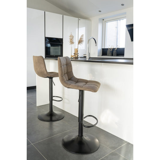 House Nordic ApS - Middelfart Barstoel - Microvezel, Staal, Lichtbruin - Set van 2 - Deco Delights