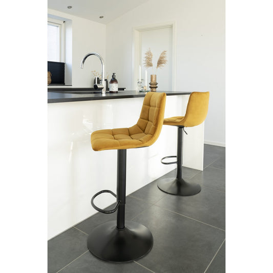 House Nordic ApS - Middelfart Barstoel - Mosterdgeel Fluweel met Zwarte Poten - set van 2 - Deco Delights