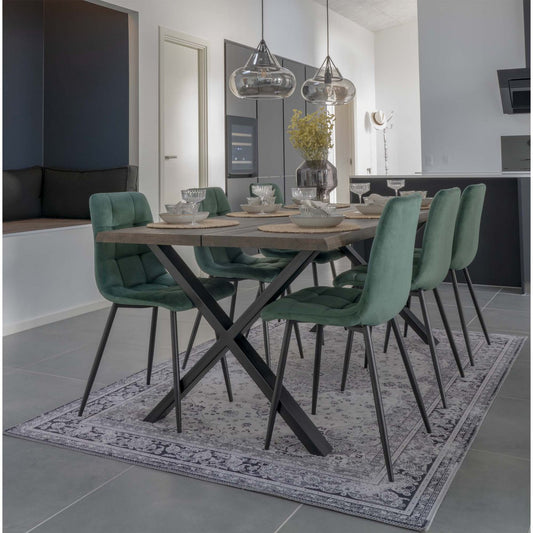 House Nordic ApS - Middelfart Eetkamerstoel - Polyester Fluweel, Staal, Donkergroen - Set van 2 - Deco Delights