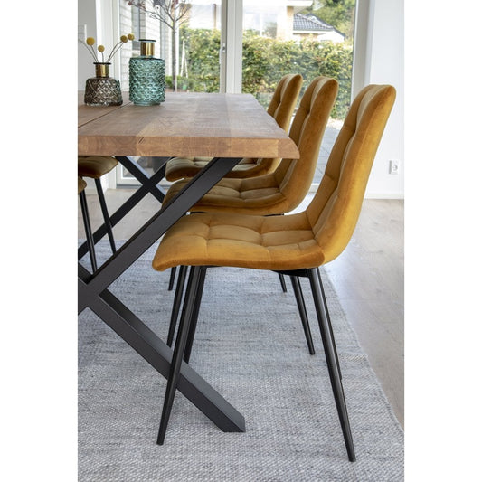 House Nordic ApS - Middelfart Eetkamerstoel - Polyester Fluweel, Staal, Mosterdgeel - Set van 2 - Deco Delights