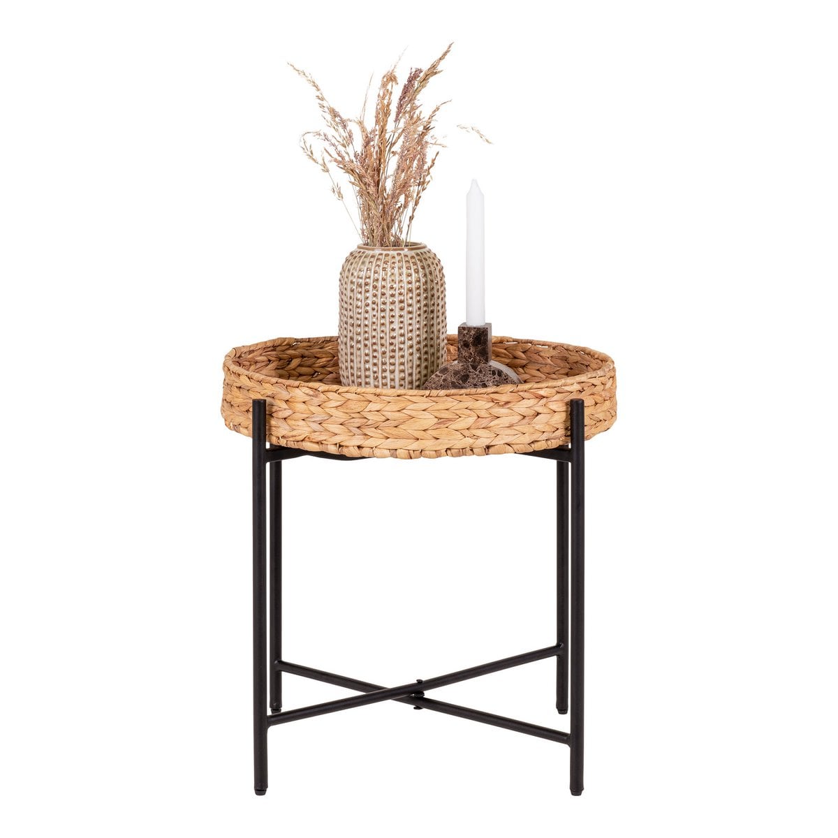 House Nordic ApS - Naro Bijzettafel - Waterhyacint, Metaal, Zwart/Natuurlijk - Ø50x48,5 cm - Deco Delights