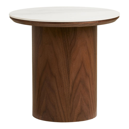 House Nordic ApS - Noli Bijzettafel, tafelblad keramiek/essenfineer, wit/donkerbruin, ø40x38 cm - Deco Delights