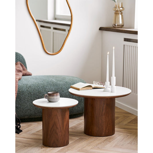 House Nordic ApS - Noli Salontafel, tafelblad keramiek/essenfineer, wit/donkerbruin, ø60x42 cm - Deco Delights