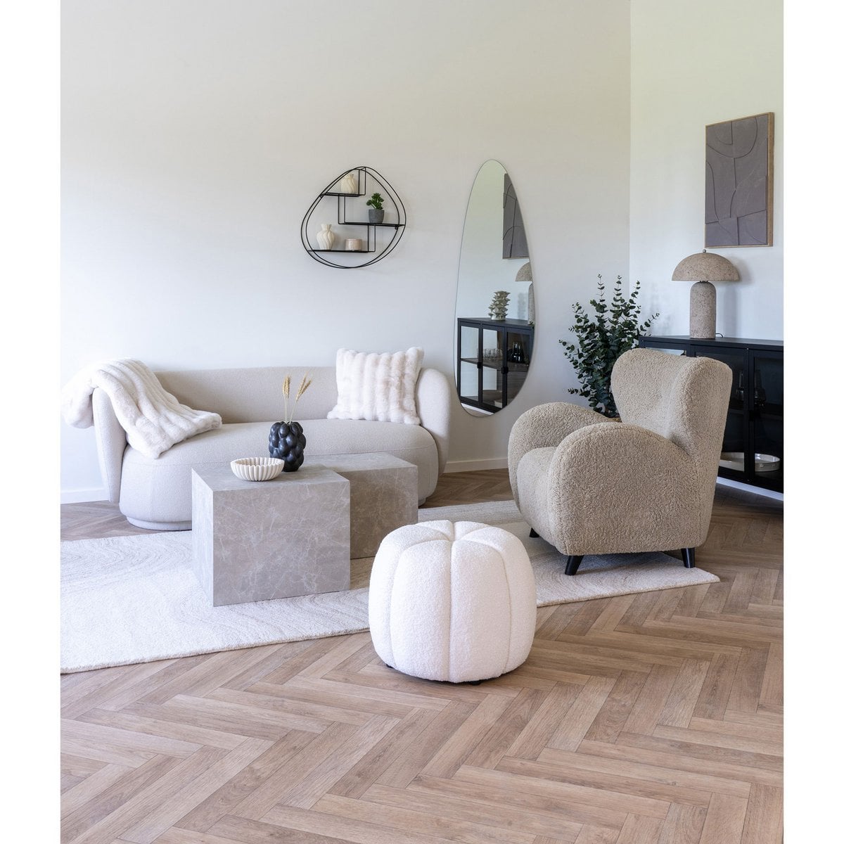 House Nordic ApS - Praagse salontafelset - Beige, marmerlook, MDF, decorpapier, set van 2 - Deco Delights