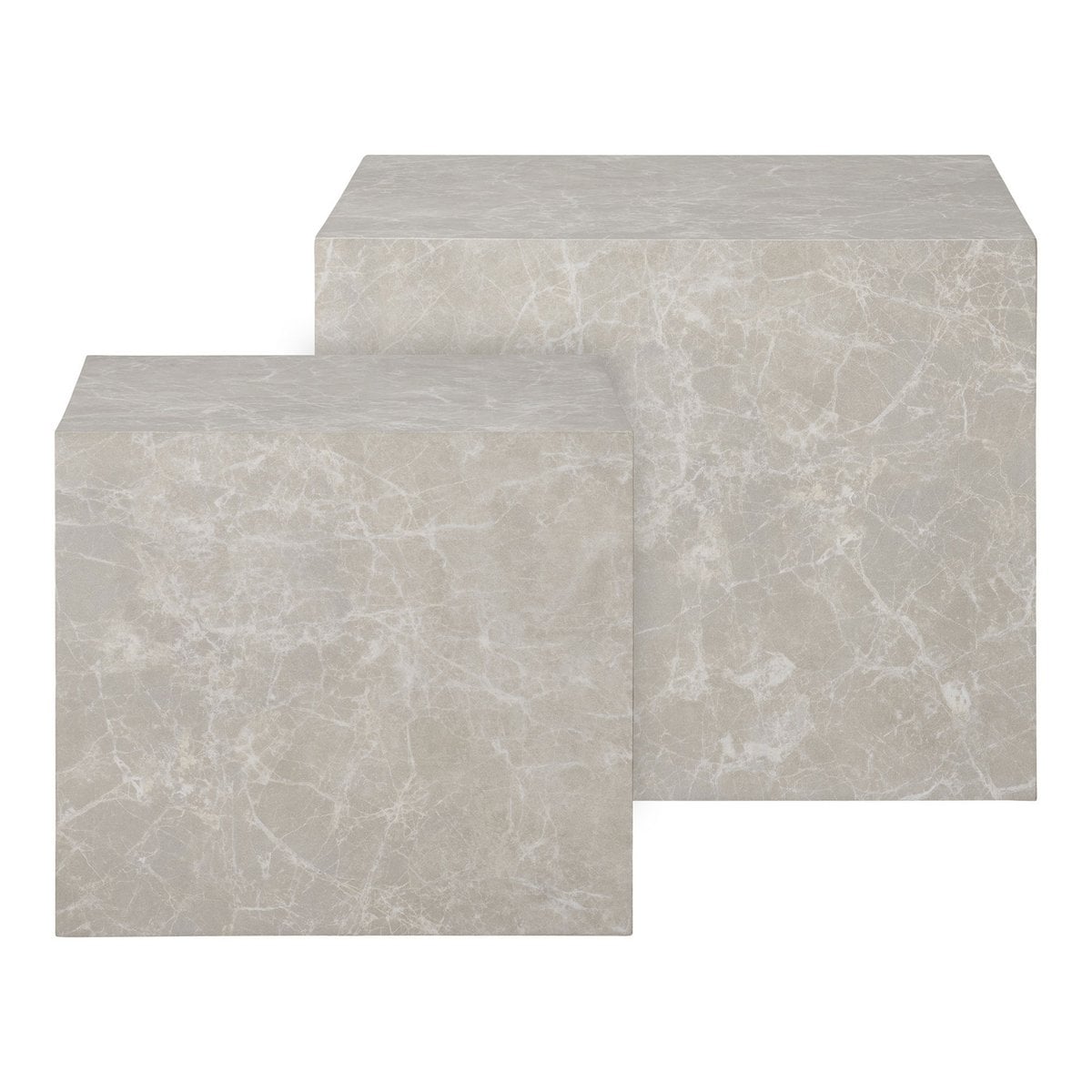 House Nordic ApS - Praagse salontafelset - Beige, marmerlook, MDF, decorpapier, set van 2 - Deco Delights