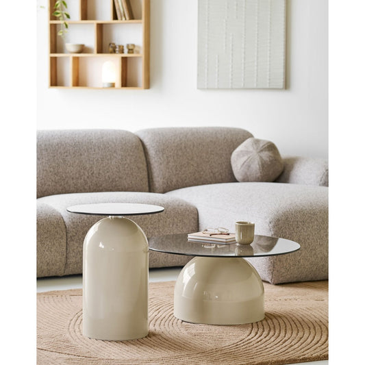 House Nordic ApS - Ravello Bijzettafel, gehard glas/metaal, grijs/beige, ø40x52 cm - Deco Delights