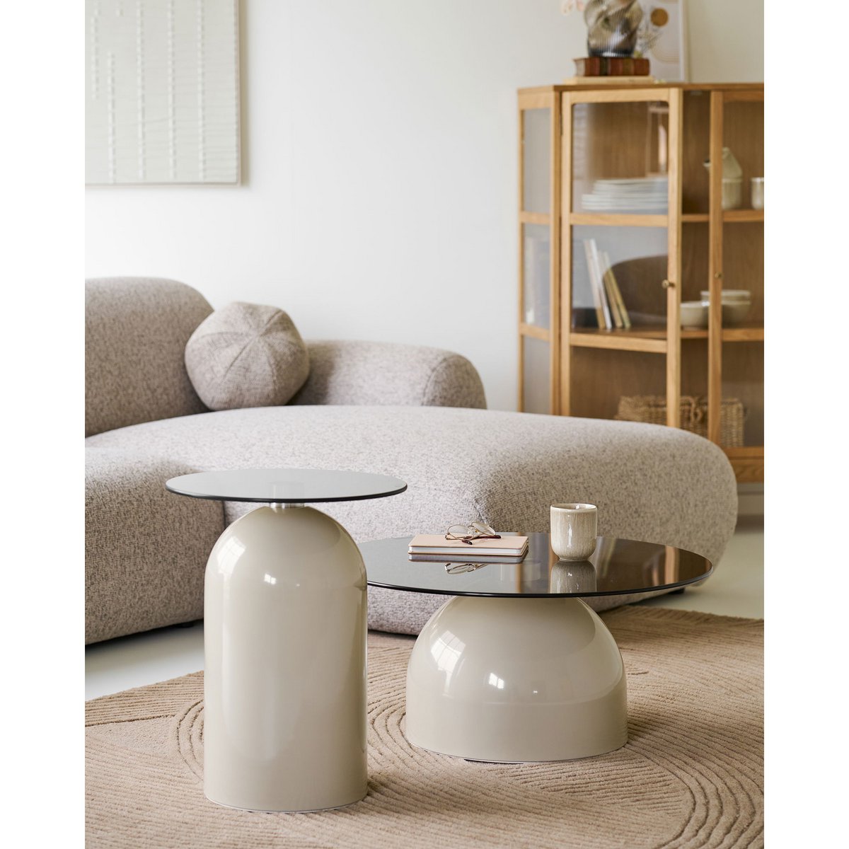 House Nordic ApS - Ravello Salontafel, gehard glas/metaal, grijs/beige, ø70x33 cm - Deco Delights