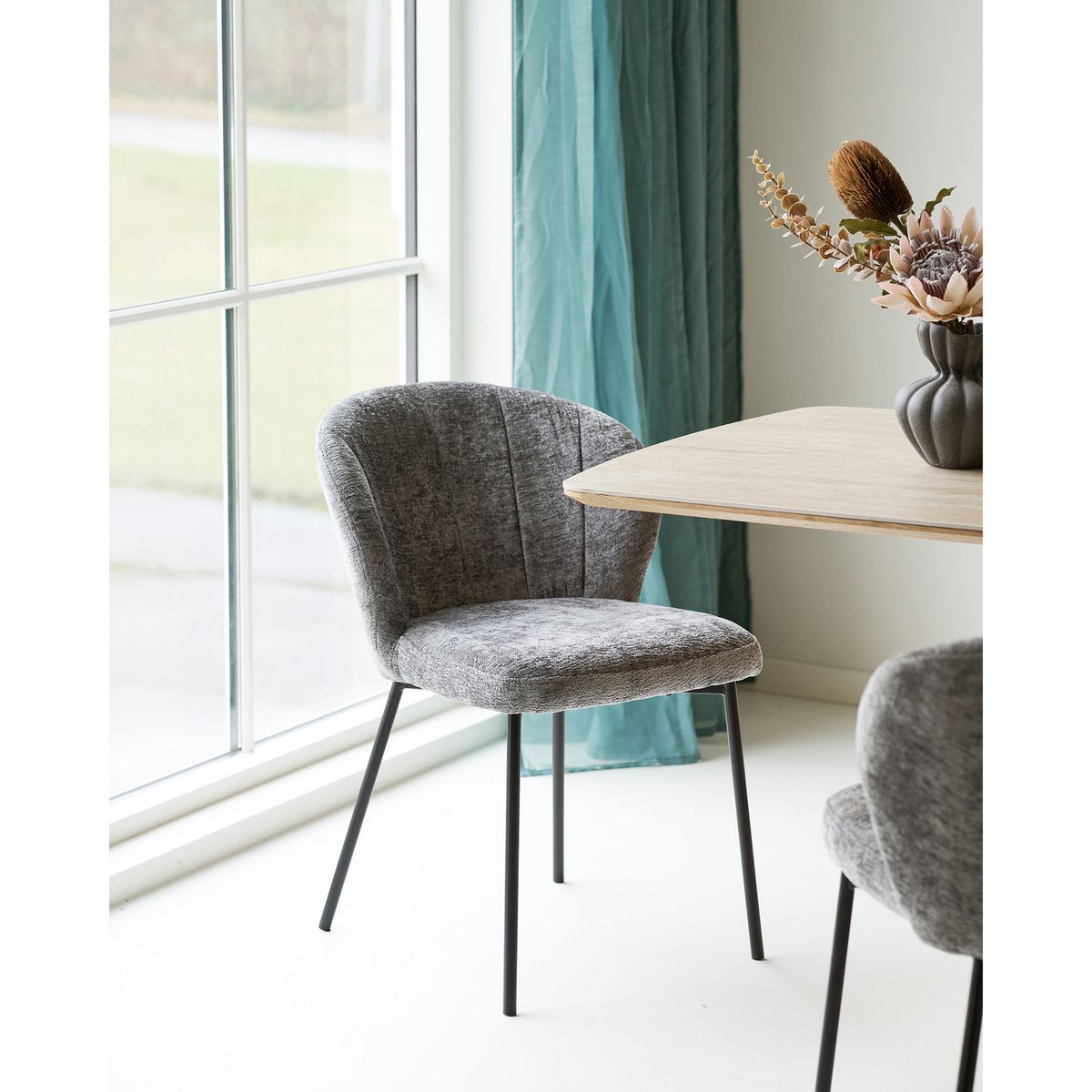 House Nordic ApS - Roanne Eetkamerstoel, grijs, zwarte poten, HN1319 - Set van 2 - Deco Delights