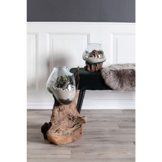 House Nordic ApS - San Marino Waterdrop - Natuurlijk, Teakhout/Glas/Staal, 18x20x20 cm - Deco Delights
