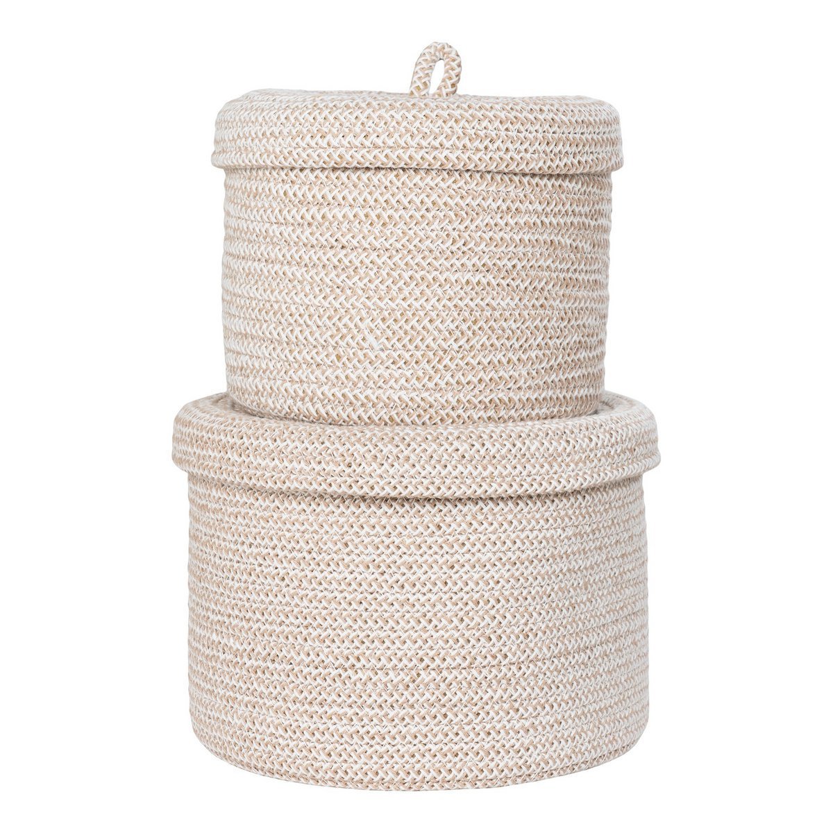 House Nordic ApS - Sebal Basket - Mand met deksel, katoen, beige, set van 2 - Deco Delights