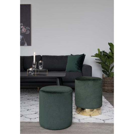 House Nordic ApS - Ejby Poef - Donkergroen, Fluweel, Ø34x36cm - Deco Delights Poef