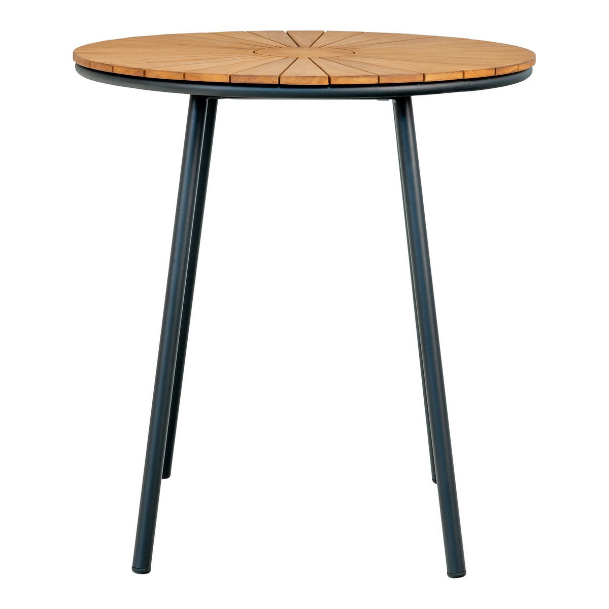 Cleveland Café Table - Café Table, teak tafelblad, naturel, zwarte poten, ø70x74 cm