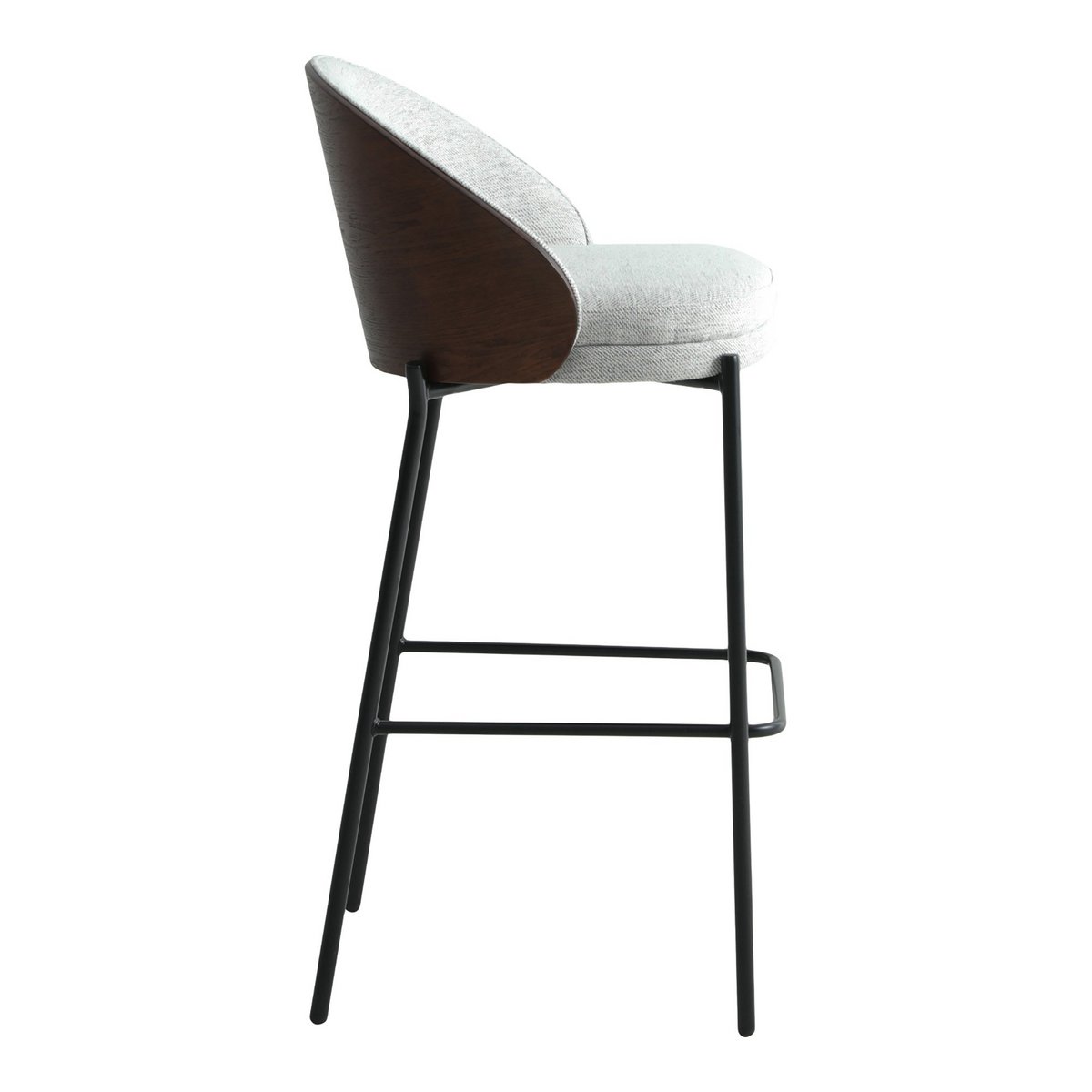 Canelas Bar Chair - Barstoel, lichtgrijs met donkerbruine rugleuning en zwarte poten - Set van 2