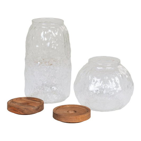 Taipei Storage Jar - Voorraadpot, glas/acacia, set van 2