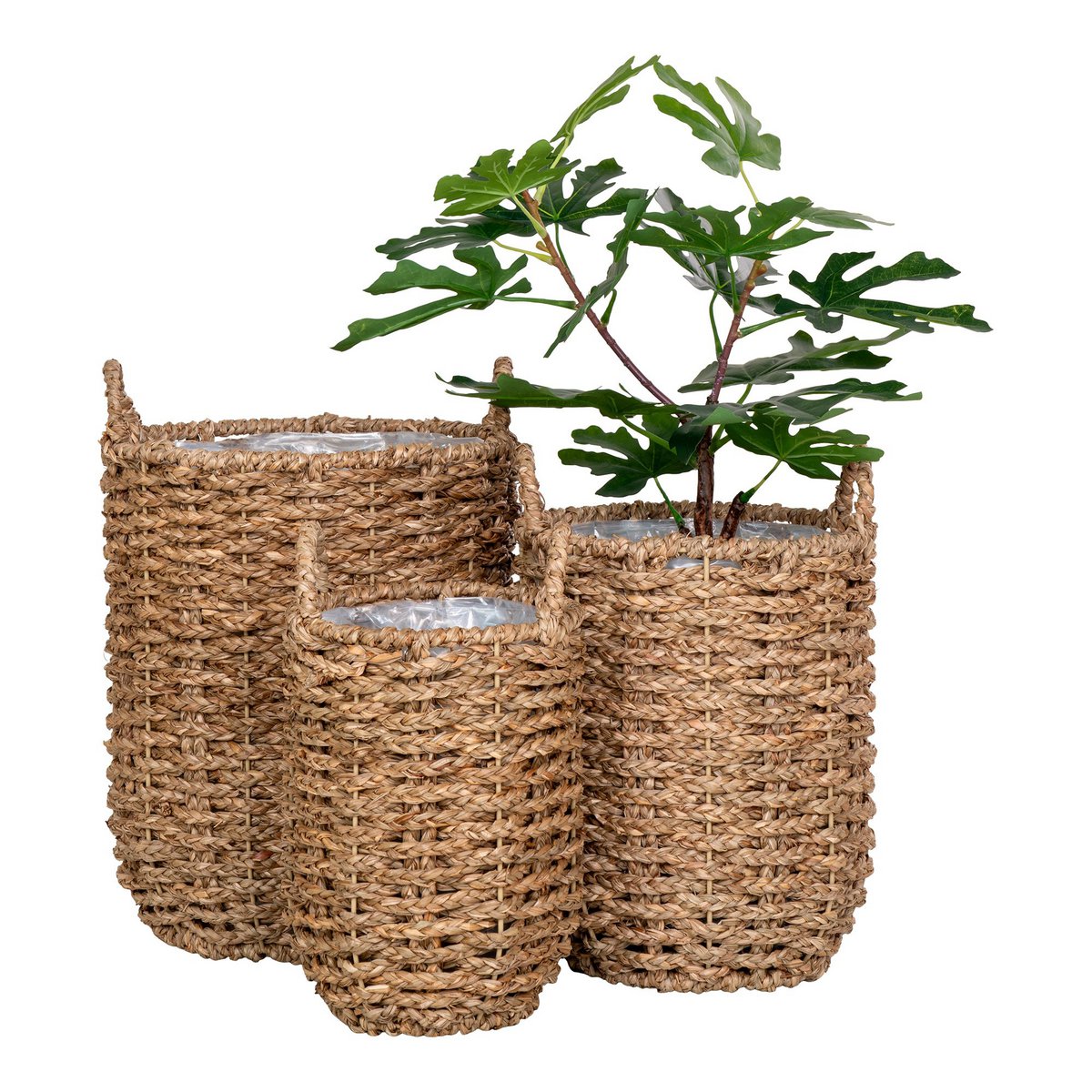 Hue Planter - Plantenbak, zeegras, rond, naturel, set van 3