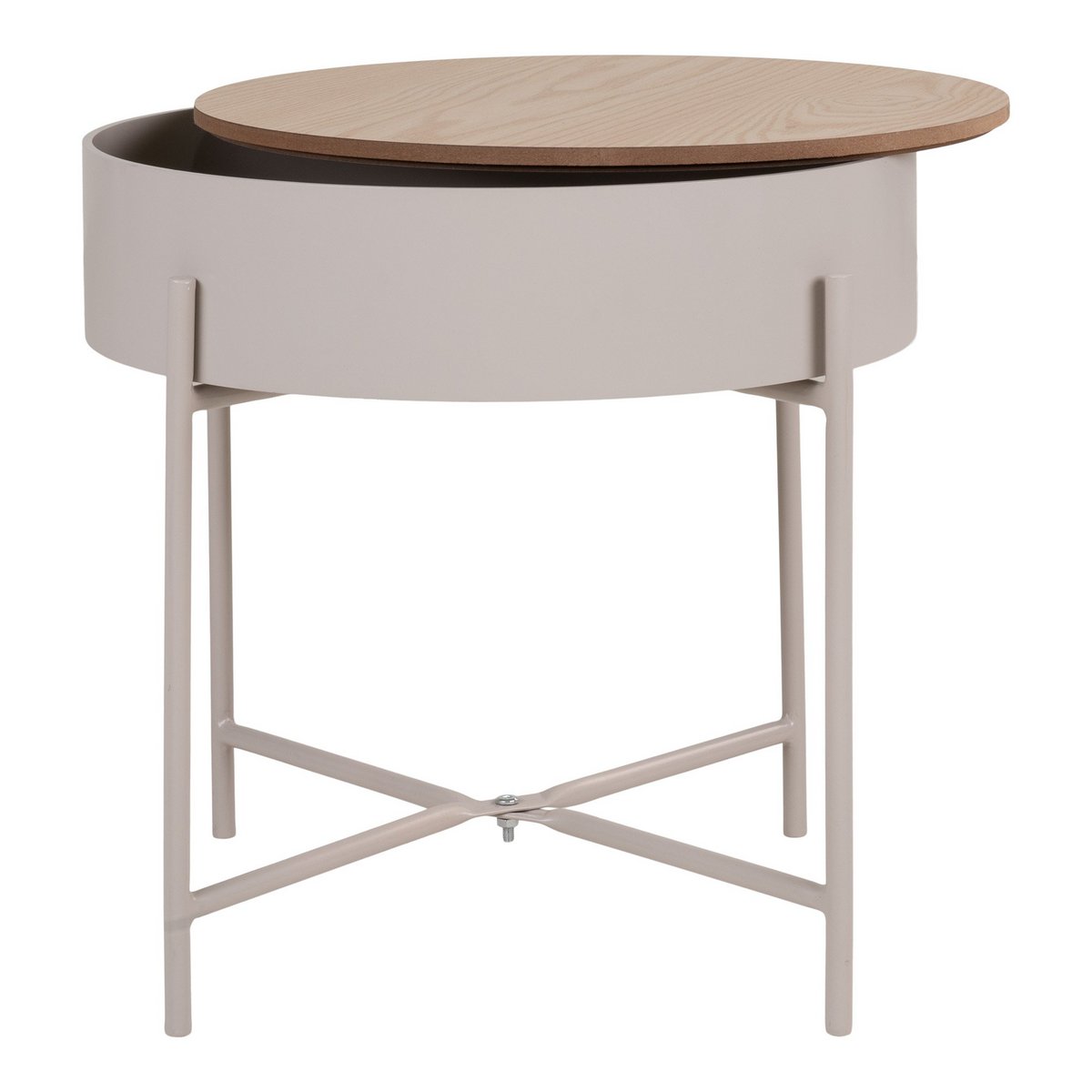 Sisco Side Table - Bijzettafel in beige-lichtgrijs gepoedercoat staal, Ø40x40 cm