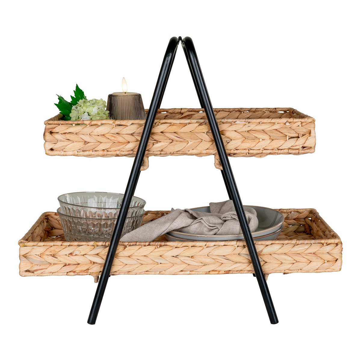 House Nordic ApS - Alfaro Dienblad - Naturel/zwart, waterhyacint, metaal, 42x23x43,5cm - Deco Delights