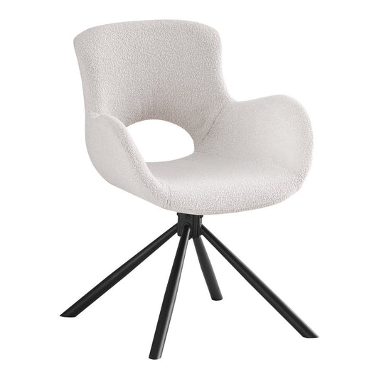 House Nordic ApS - Amorim Eetkamerstoel - Gebroken wit, Bouclé, Draaibaar, Zwart metalen poten - Set van 2 - Deco Delights