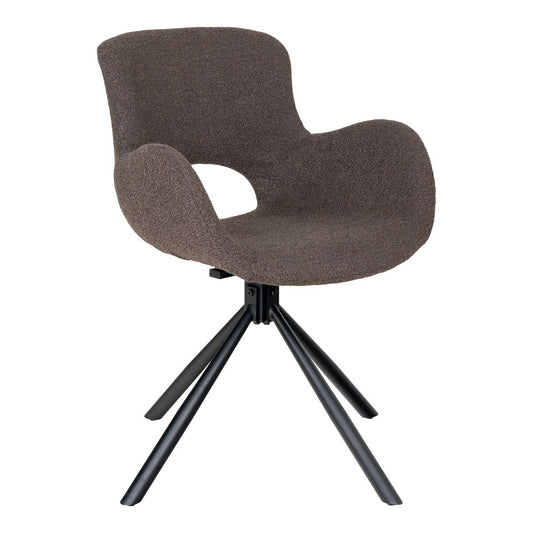House Nordic ApS - Amorim Eetkamerstoel - Paddestoel Bouclé, Zwart Draaivoet - Set van 2 - Deco Delights