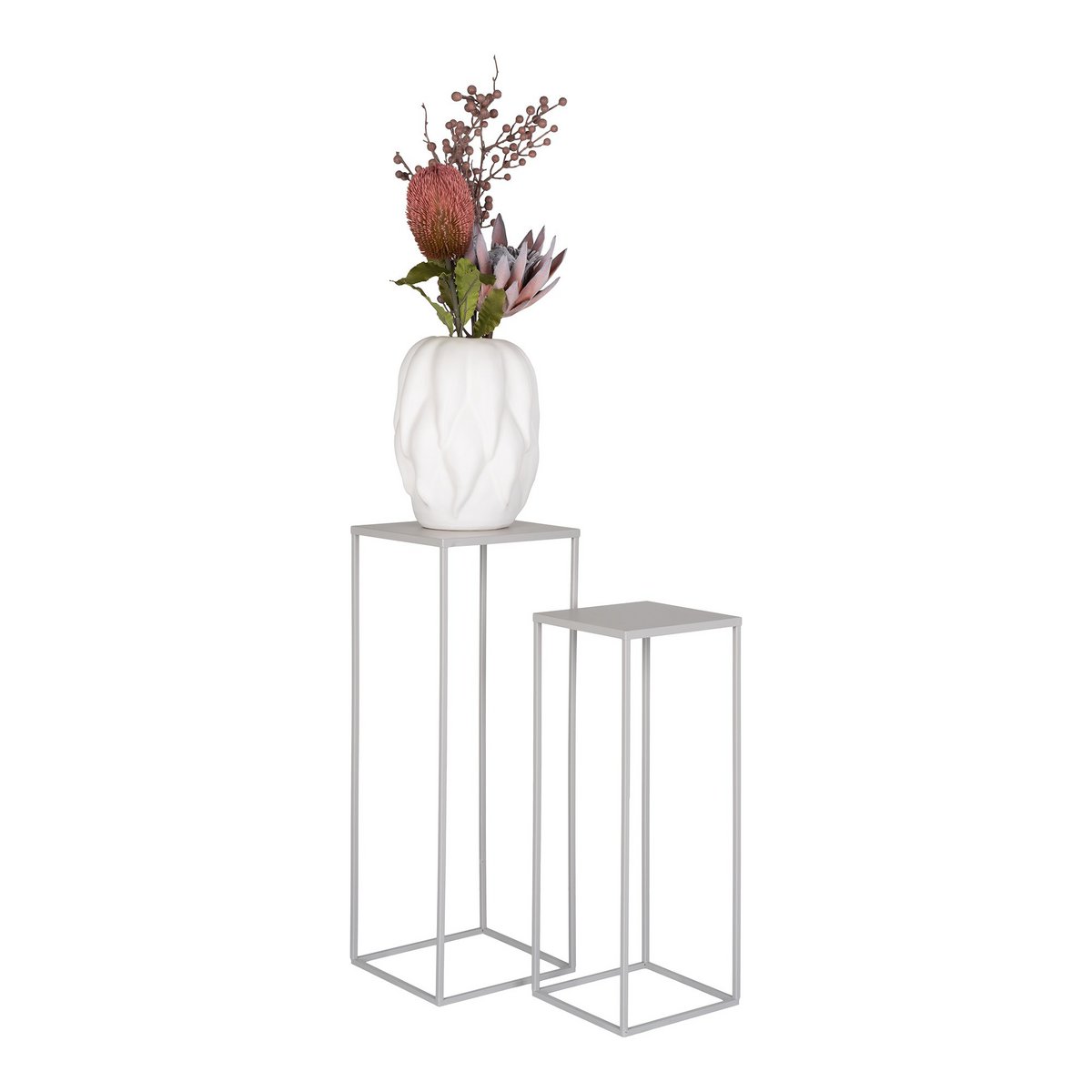 House Nordic ApS - Beja Bloemenstandaard - Bloemenstandaard, staal, koel grijs, set van 2 - Deco Delights