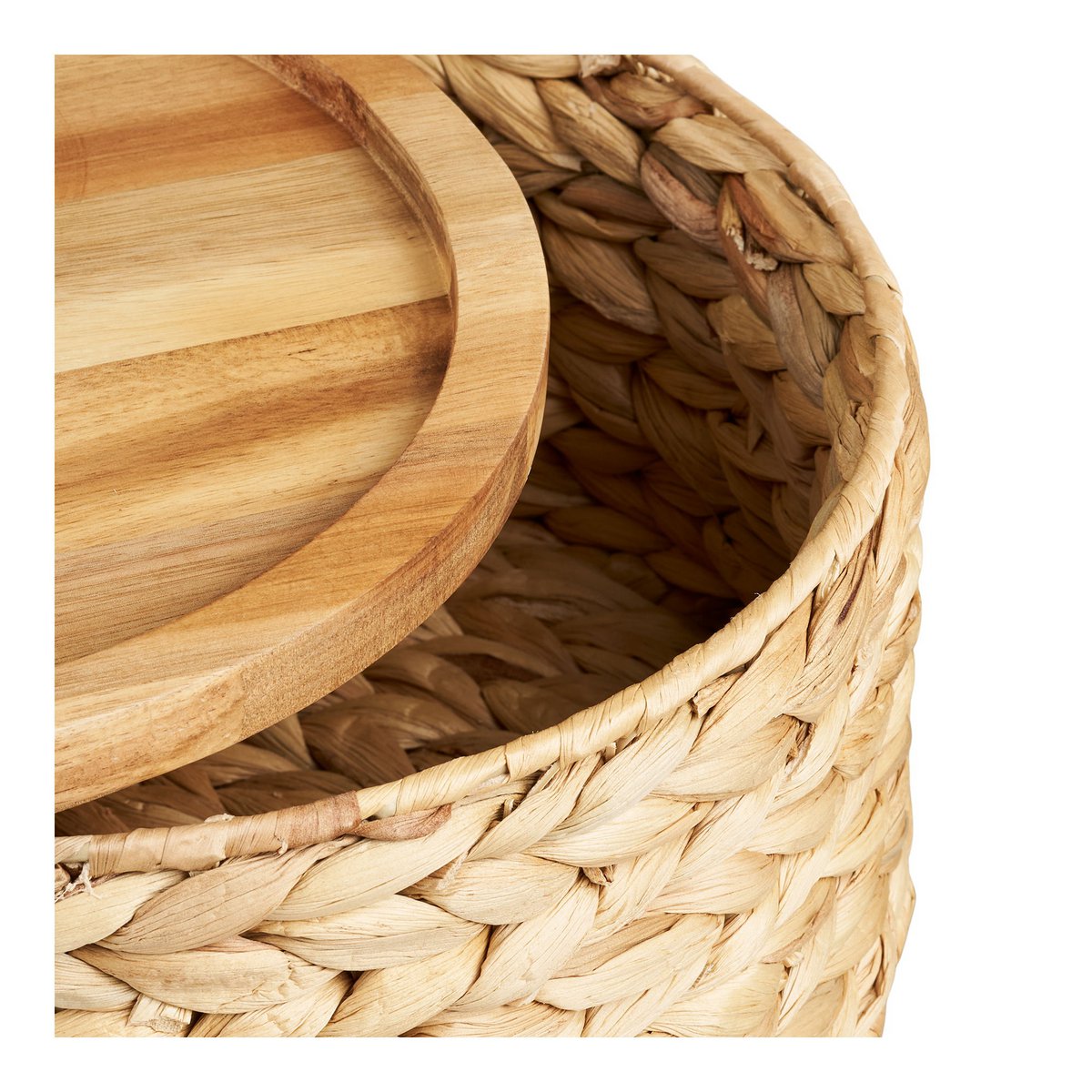 House Nordic ApS - Botofte Manden met houten deksel, waterhyacint, naturel, set van 3 - Deco Delights