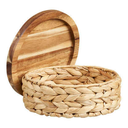 House Nordic ApS - Botofte Manden met houten deksel, waterhyacint, naturel, set van 3 - Deco Delights