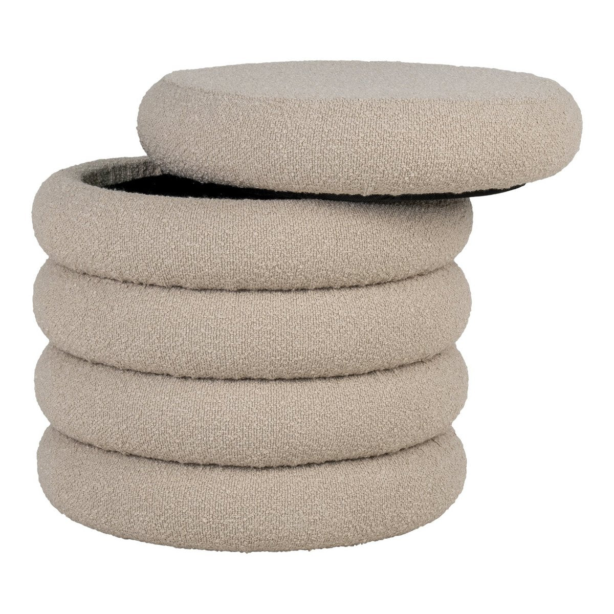 House Nordic ApS - Brooklyn Poef - MDF, Grenenhout, Schuim, Polyester, Beige - Ø44x44 cm - Deco Delights