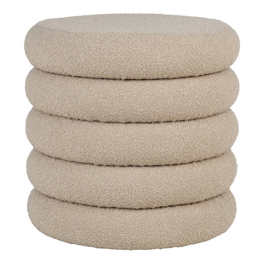 House Nordic ApS - Brooklyn Poef - MDF, Grenenhout, Schuim, Polyester, Beige - Ø44x44 cm - Deco Delights