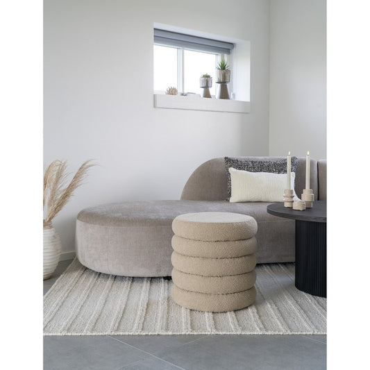 House Nordic ApS - Brooklyn Poef - MDF, Grenenhout, Schuim, Polyester, Beige - Ø44x44 cm - Deco Delights