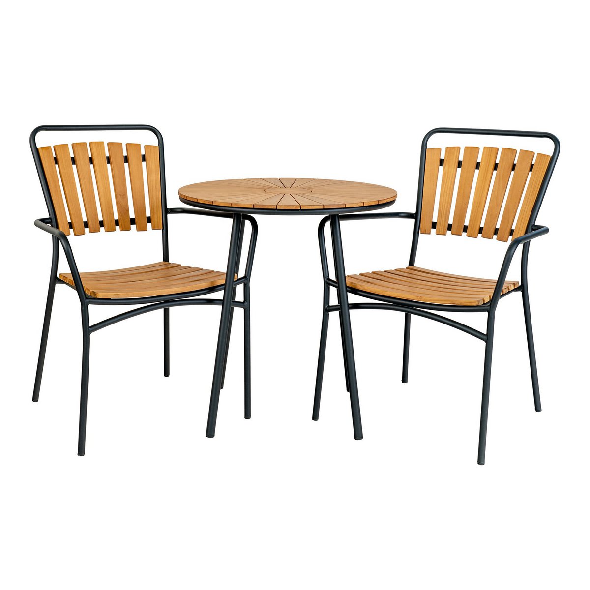 House Nordic ApS - Cleveland Café Table - Café Table, teak tafelblad, naturel, zwarte poten, ø70x74 cm - Deco Delights