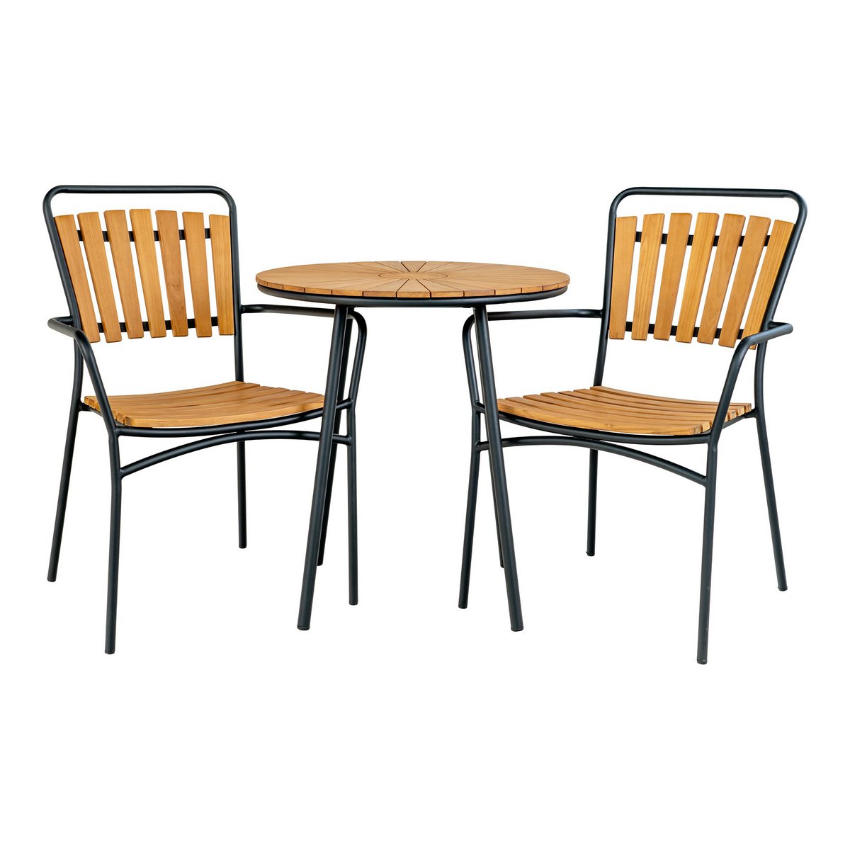 House Nordic ApS - Cleveland Café Table - Café Table, teak tafelblad, naturel, zwarte poten, ø70x74 cm - Deco Delights