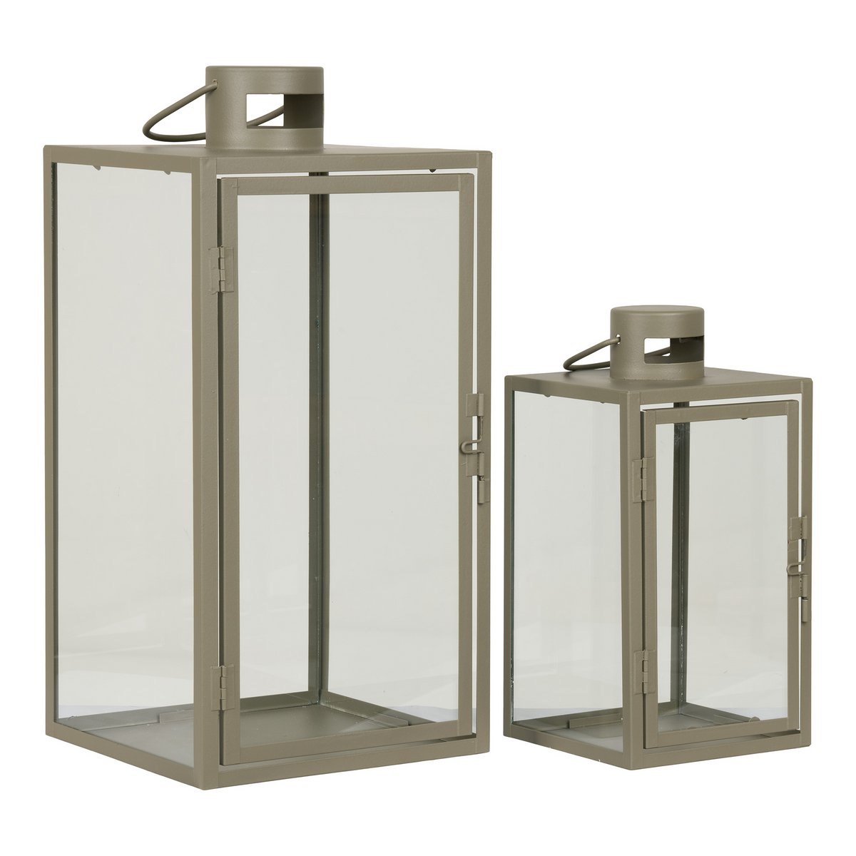 House Nordic ApS - Corfu Lantaarns - Groen, Staal, Glas, 13/19.5x13/19.5x25.5/40 cm - Set van 2 - Deco Delights