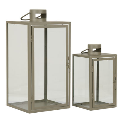 House Nordic ApS - Corfu Lantaarns - Groen, Staal, Glas, 13/19.5x13/19.5x25.5/40 cm - Set van 2 - Deco Delights