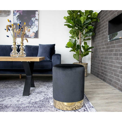 House Nordic ApS - Gamby Poef - Fluweel, Staal, Zwart - Ø34x43 cm - Deco Delights