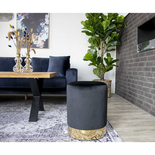 House Nordic ApS - Gamby Poef - Fluweel, Staal, Zwart - Ø34x43 cm - Deco Delights