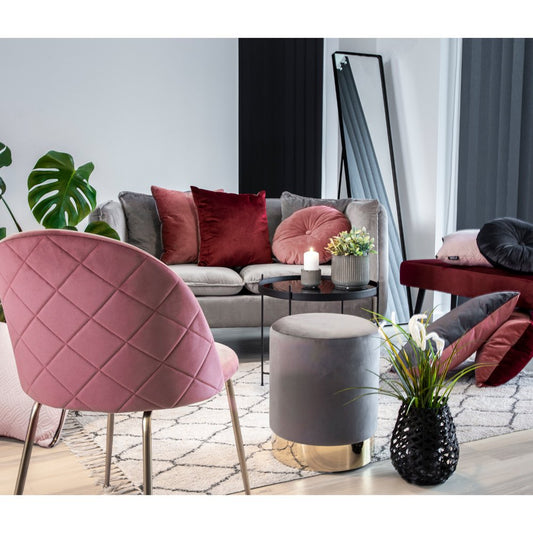 House Nordic ApS - Geneve eetkamerstoel - Fluweel, staal, roze - Set van 2 - Deco Delights