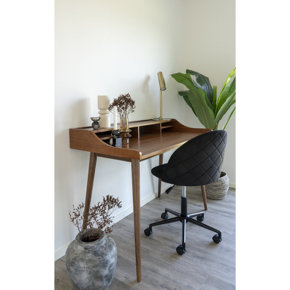 House Nordic ApS - Geneve Office Chair - Bureaustoel in fluweel, zwart met zwarte poten, HN1207 - Deco Delights