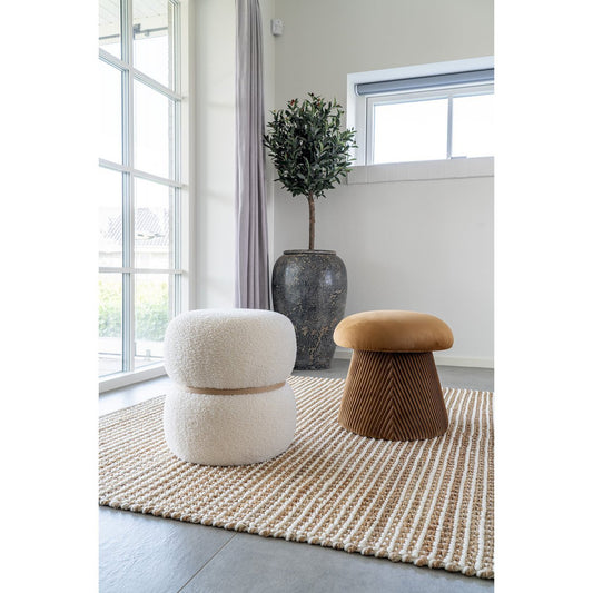 House Nordic ApS - Hampton Poef - Oker, MDF/Karton/Textiel, Ø39x42 cm - Deco Delights